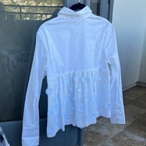 Classic White Button-Up Shirt With Flower Detail on Back - NWOT